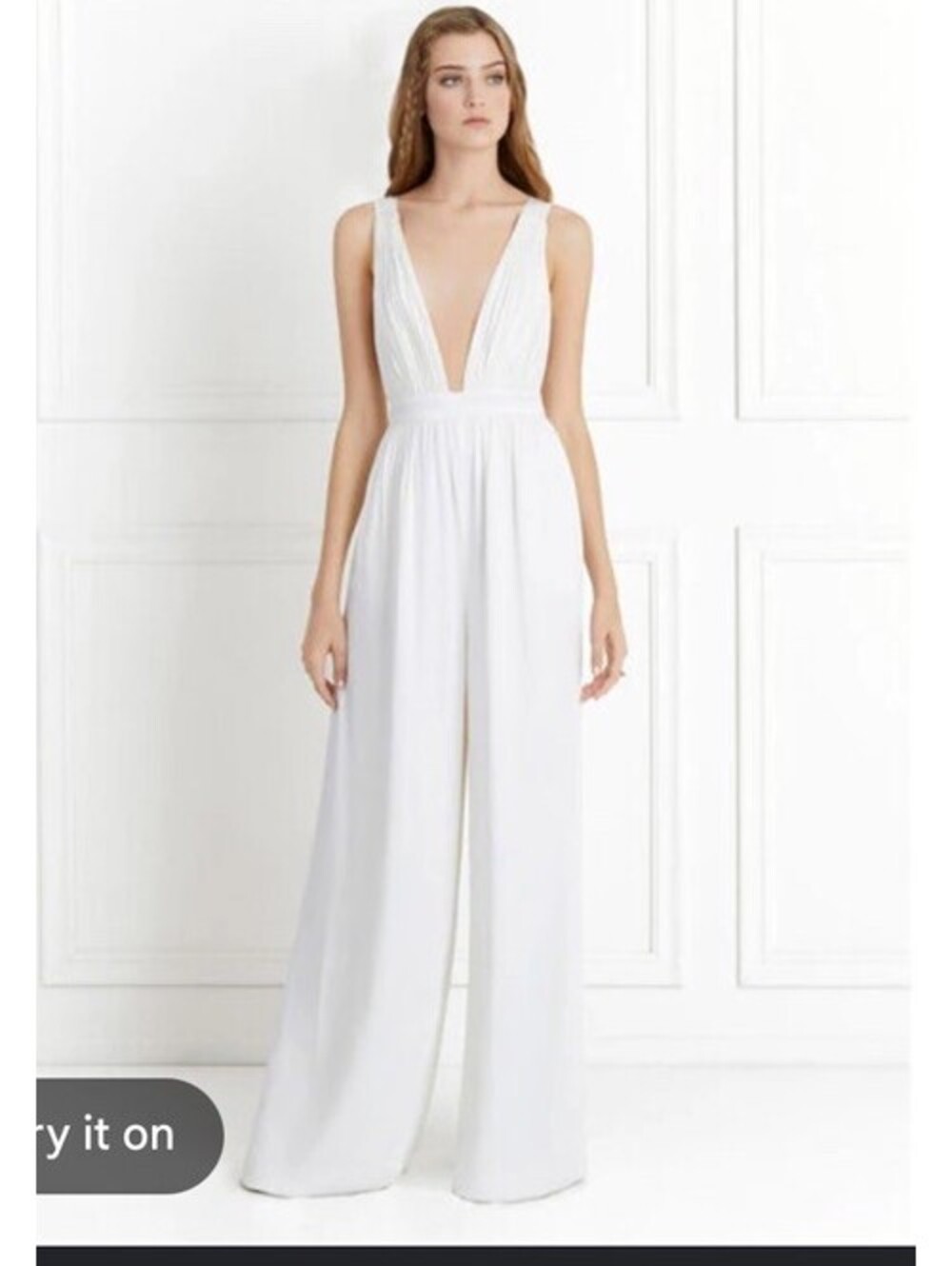 Rachel Zoe Main Line Ecru V Neck Wide Leg Jumpsuit Size 10 Retail $595